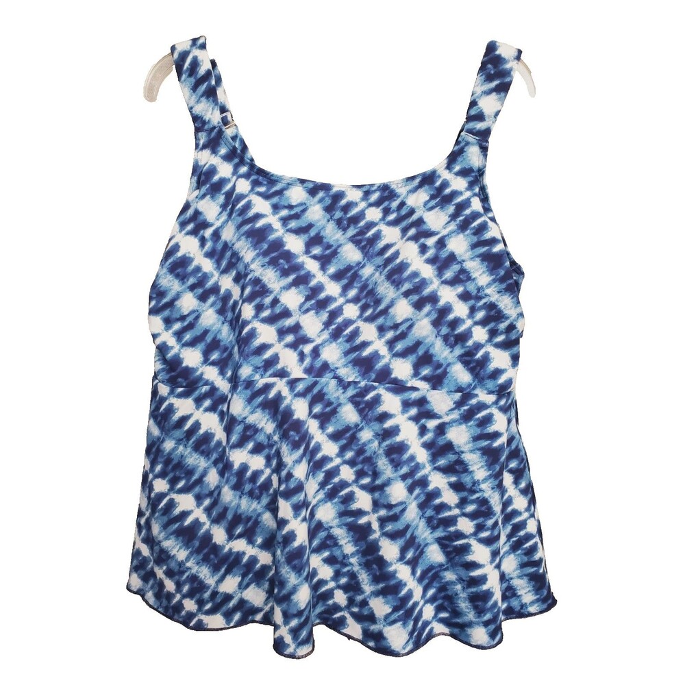 Lands' End Blue Tie-Dye Flutter Tankini Swim Top Size 1X (16W-18W)